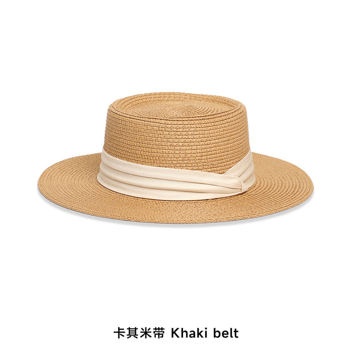 Wholesale Flat Top Straw Hat Women's Beach Top Hat Woven Sun Hat Summer