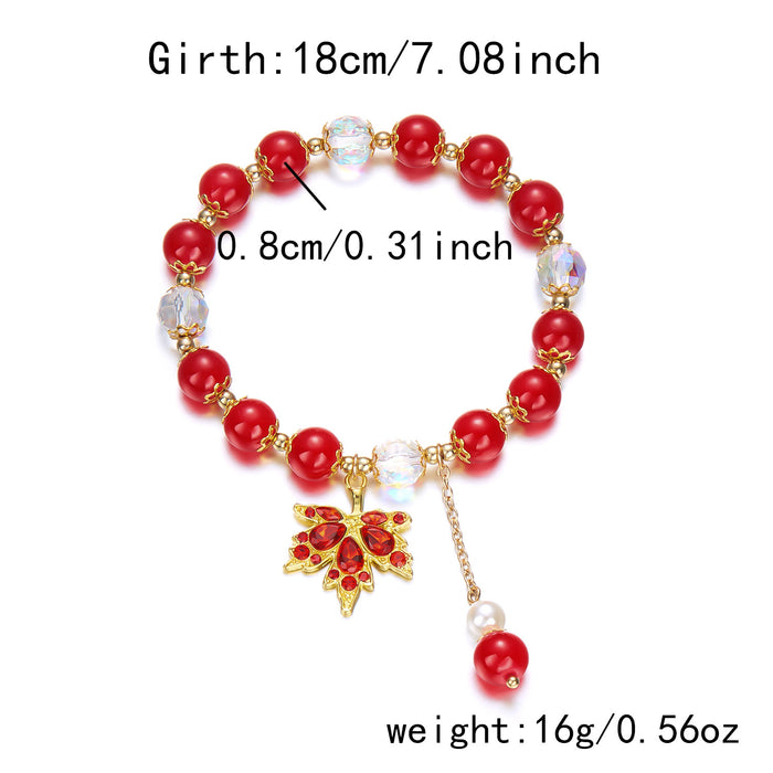 Wholesale  Leaves Beaded Crystal Bracelet Maple Niche Design All-match Red Bracelet