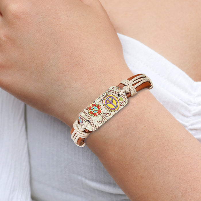 Wholesale Vintage Genuine Leather Ethnic Style Bracelet JDC-BT-QN002