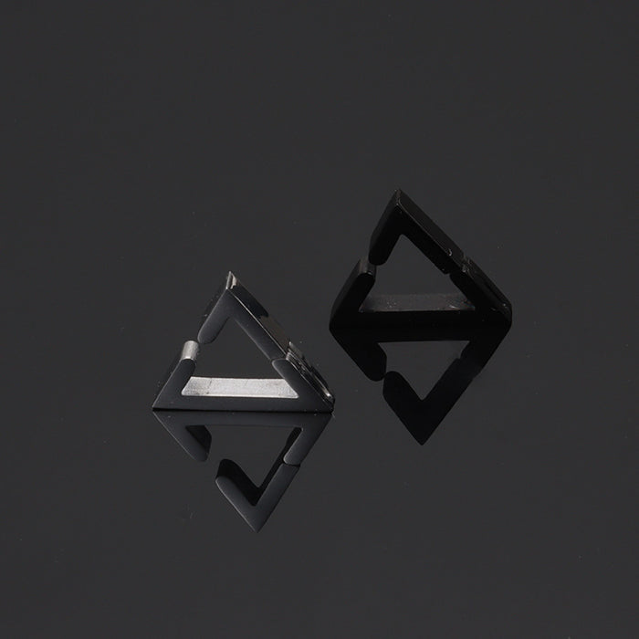 Wholesale Cross border minimalist three-dimensional triangular earrings with ear clips, no ear holes, smooth ear buckles made of titanium steel