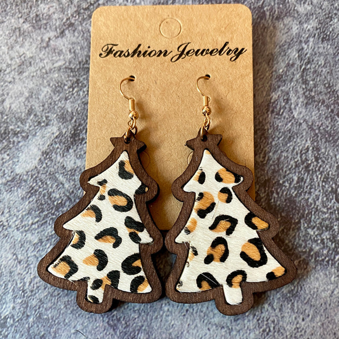Wholesale Christmas wooden earrings Bohemian leather horse hair inlaid leather earrings