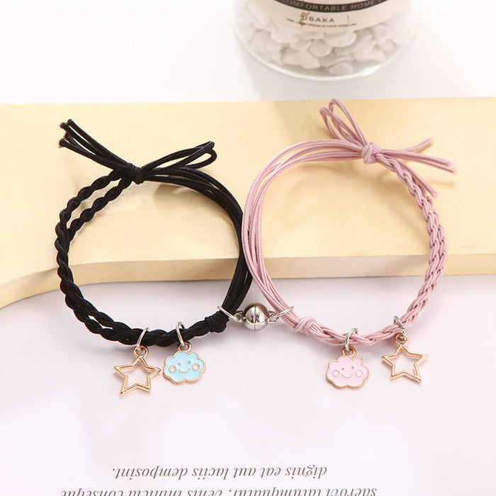 Wholesale Cartoon couple bracelets a pair of small rubber band magnets attract bell bracelet gift