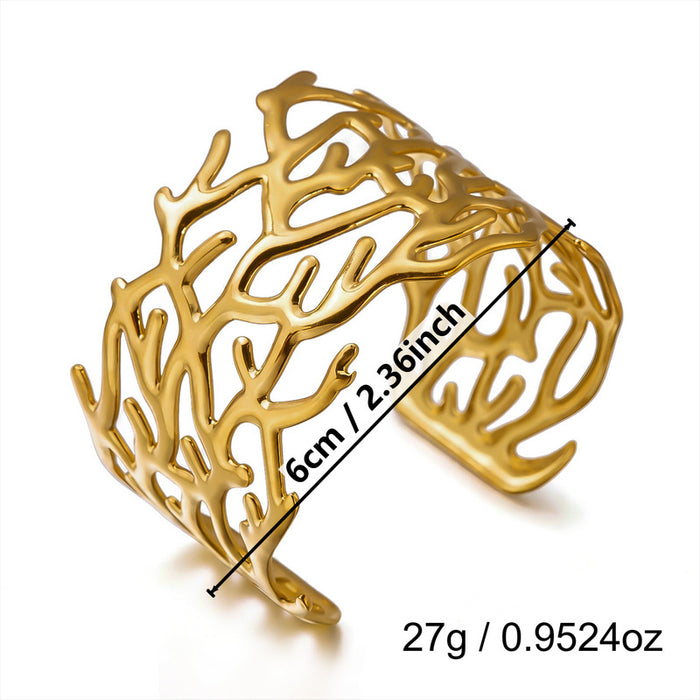Wholesale Stylish Stainless Steel Open Cuff Bracelet Gold Plated Geometric Cutout Design