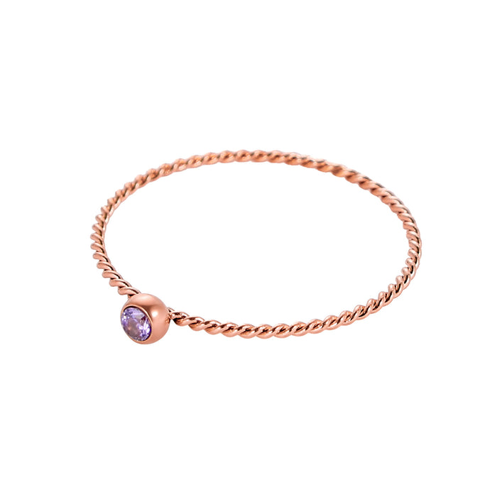 Wholesale Twisted ring with zircon ring stainless steel gold-plated birthstone twisted tail ring