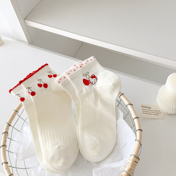 Wholesale Socks, short tube boat socks, combed cotton, college wind flower edge socks