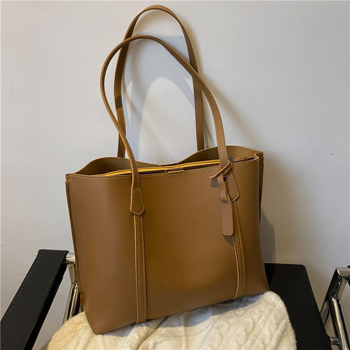 Wholesale Simple large capacity soft leather tote bag, casual versatile shoulder bag