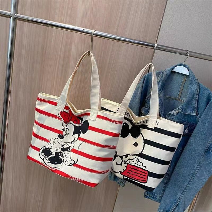 Wholesale Cartoon printed canvas bag, large capacity underarm tote bag, mom's handbag, single shoulder shopping bag
