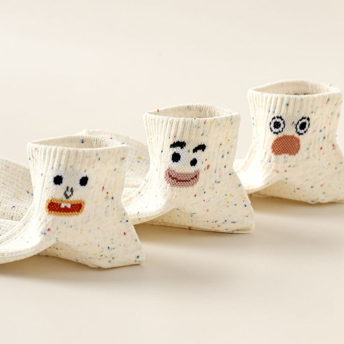 Wholesale New socks with short tube, dotted yarn, cute expression, boat socks that don't fall off the heel