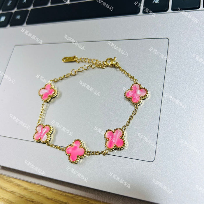 Wholesale 13mm Four Leaf Clover Bracelet Non Fading Five Flower Fritillaria Versatile Bracelet, Unique Handpiece