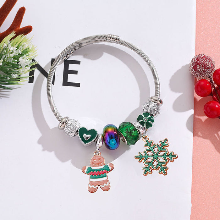Wholesale Stainless Steel Christmas Charm Bracelet Boutique Resale with Snowflake Tree Reindeer Charms MOQ≥2