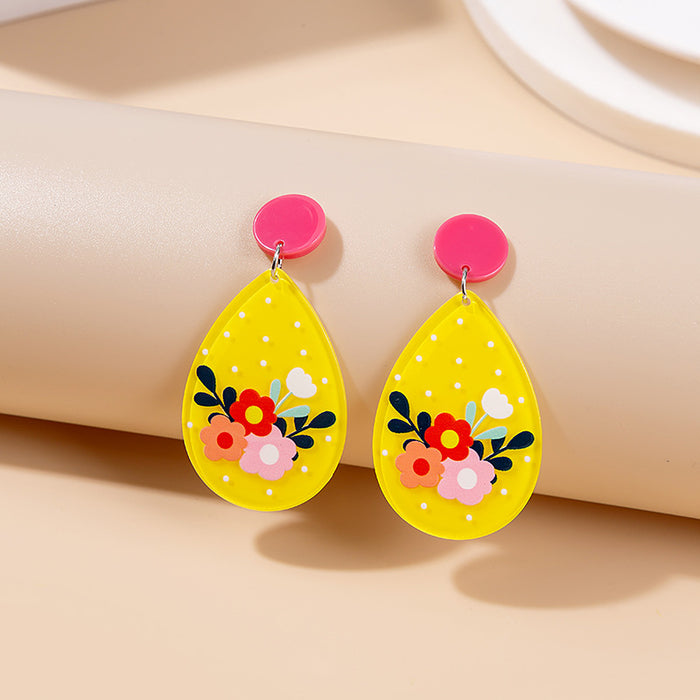 Wholesale Embossed Rainbow Flowers Stars Colored Dolls Cartoon Geometric Acrylic Earrings JDC-ES-MDD105