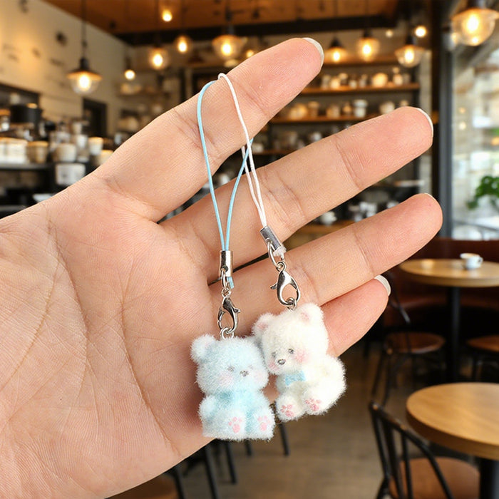 Wholesale Resin flocked colorful 3D bear phone charm,  cute and creative cartoon keychain