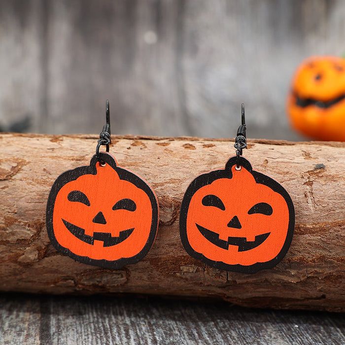 Wholesale  printed pumpkin ghost earrings fashionable wooden dark style earrings