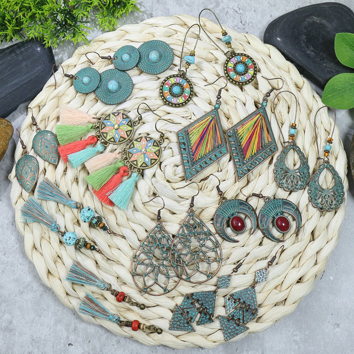 Wholesale Bohemian Hollow Tassel Earrings Geometric Design Fashion Accessory MOQ≥2