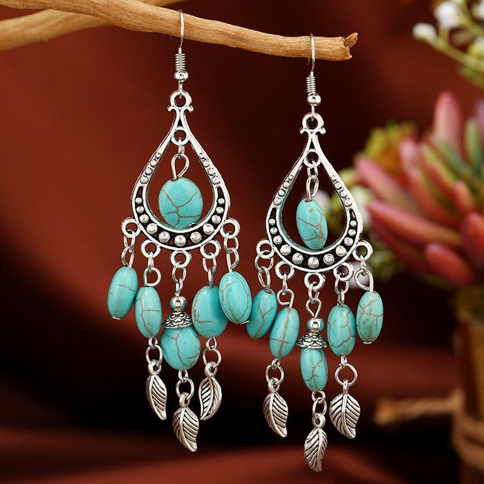 Wholesale Tassel turquoise earrings, retro ethnic style earrings, personalized temperament earrings