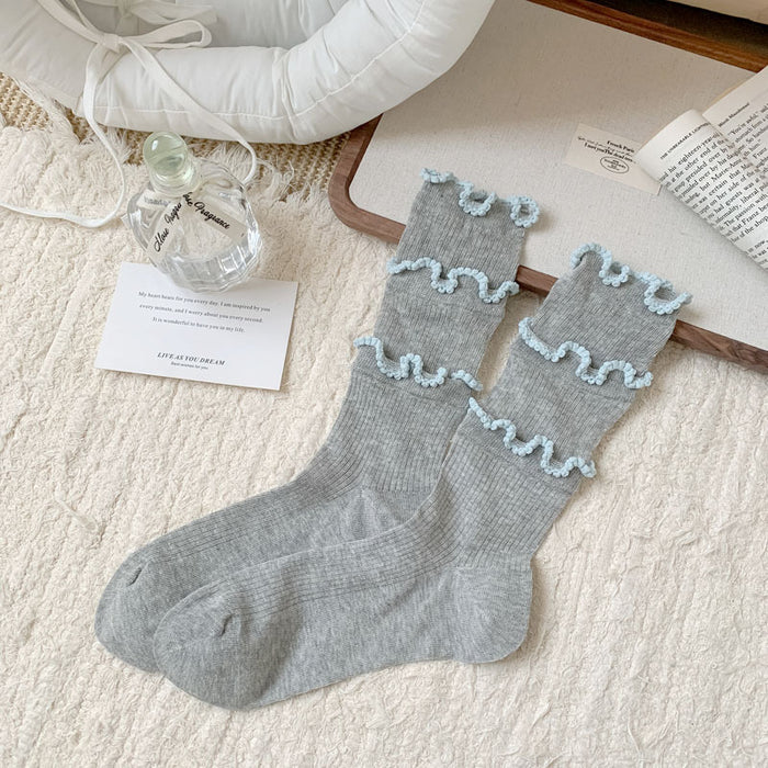 Wholesale Lace lace socks, thin, breathable, cute, mid tube, stacked socks, cotton