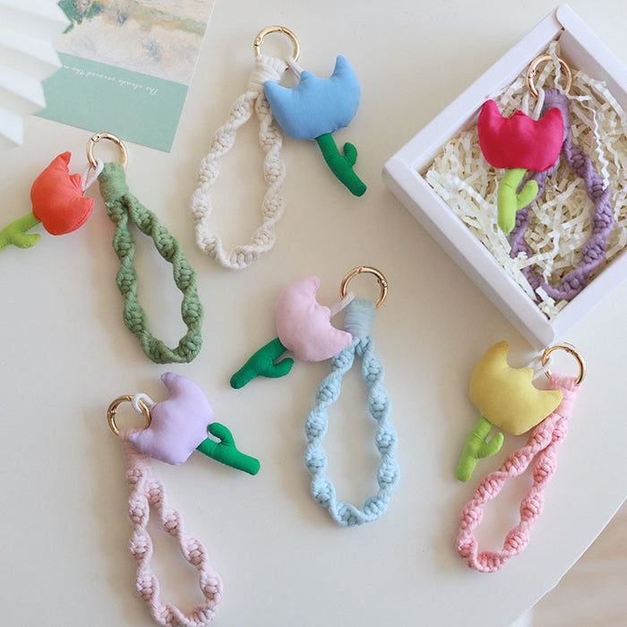 Wholesale Cute Tulips Cotton Rope Keychains