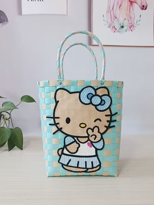 Wholesale Cat Vacation Casual Woven Bag Cute Cartoon Embroidered Bag
