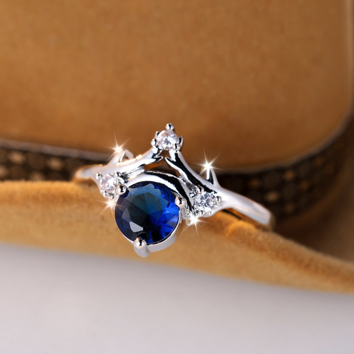 Wholesale  wish new antler blue diamond ring simple