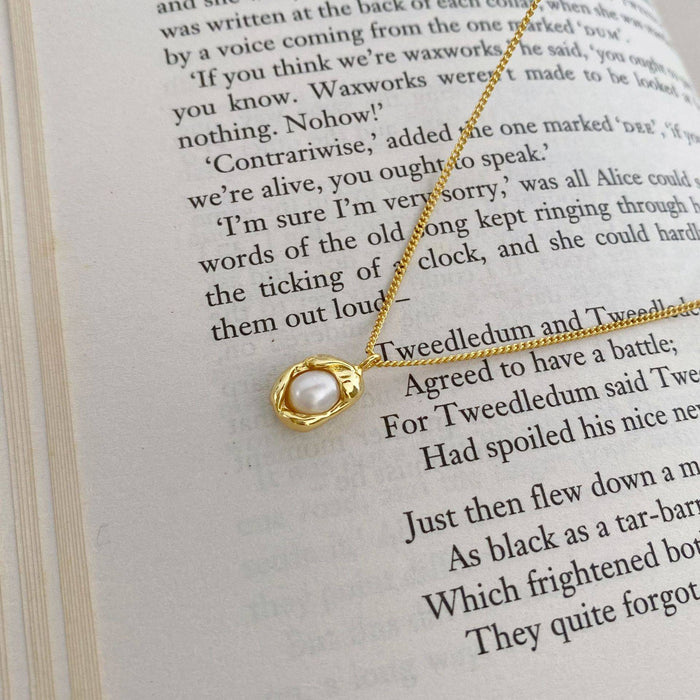 Wholesale  s925 Sterling Silver Pearl Geometric Necklace Women's Simple Design Niche Clavicle Chain