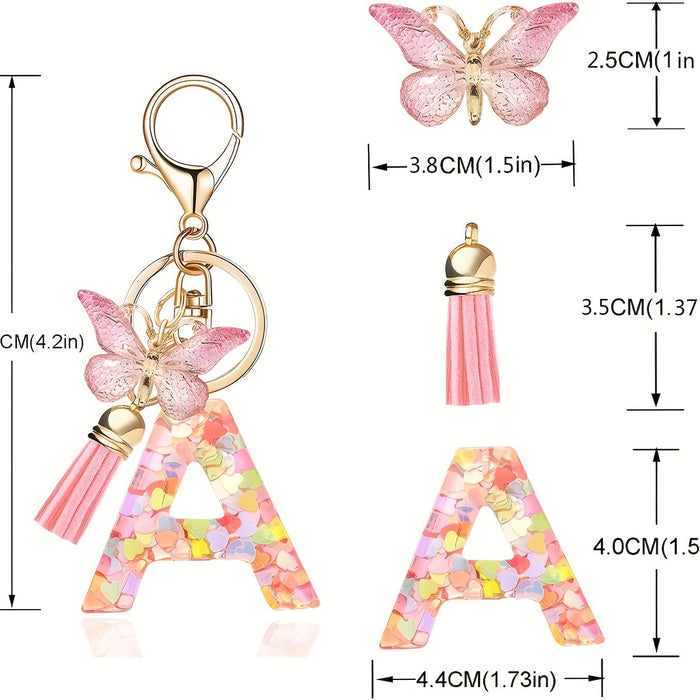 Wholesale Fashion pink letter key chain love sequins butterfly tassel key chain crystal  accessories