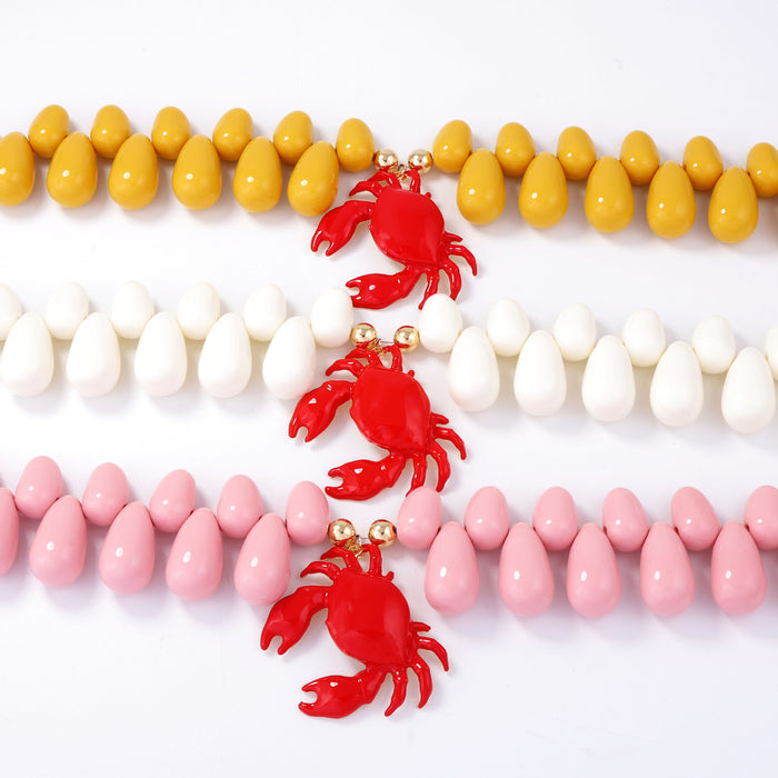 Wholesale Casual Vacation Style Alloy Oil Dripping Crab Pendant Multi-Color Beaded Women's Necklace