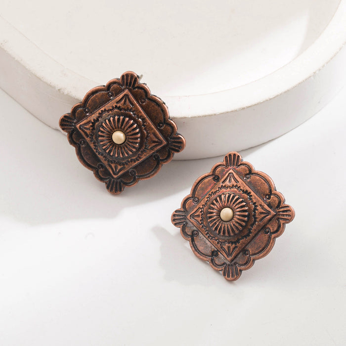 Wholesale Turquoise Inlaid Square Earrings Western Cowboy Style Chic Everyday Jewelry