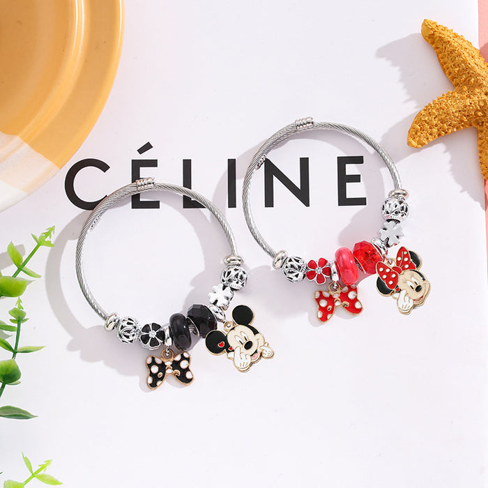 Wholesale Stainless Steel Plated Cartoon Couple Bracelet Bow Design Jewelry Accessory for Women