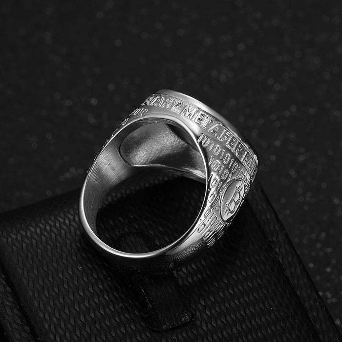 Wholesale Titanium Steel Cast Polished Diamond Inlaid Bitcoin Men's Rings JDC-RS-HongX018