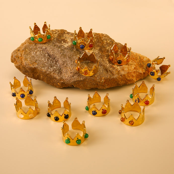 Wholesale Personalized New Product Crown Stainless Steel Ring with Natural Stone Premium Open End Ring Multi Color Wholesale