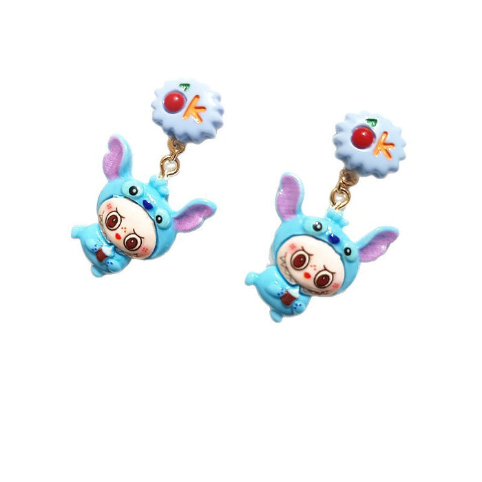 Wholesale Cartoon new cute resin silver needle earrings for women