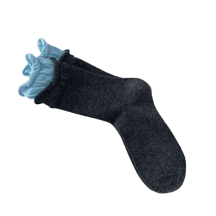 Wholesale Gray socks with color blocked double ribbed stacking socks, all season cotton, sweat absorbing