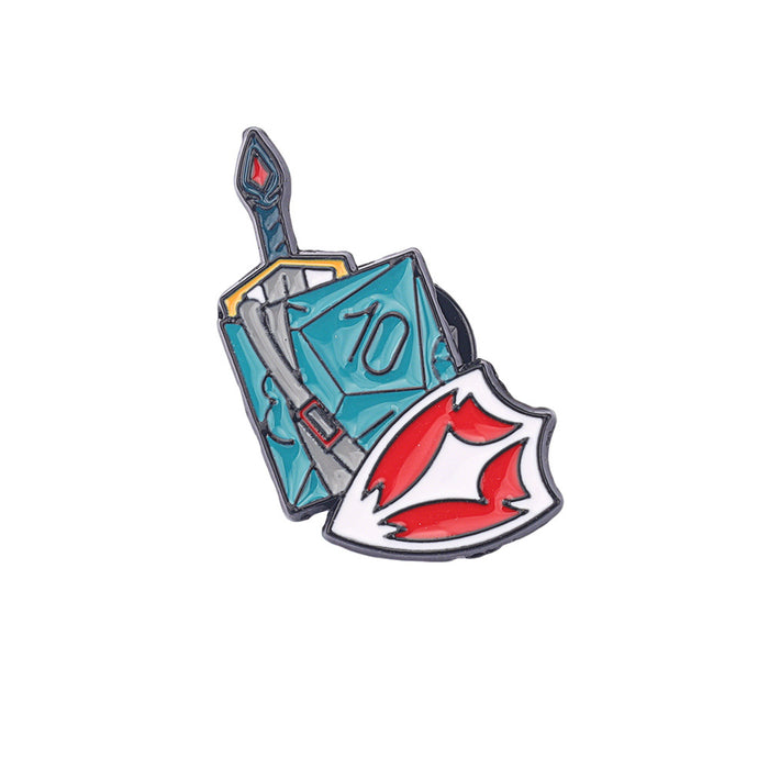 Wholesale Zinc alloy dice brooch twenty sided multi faceted metal badge with numbers