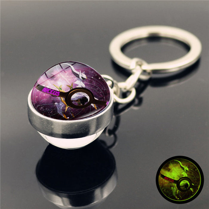 Wholesale Luminous double-sided glass ball pendant metal keychain keyring