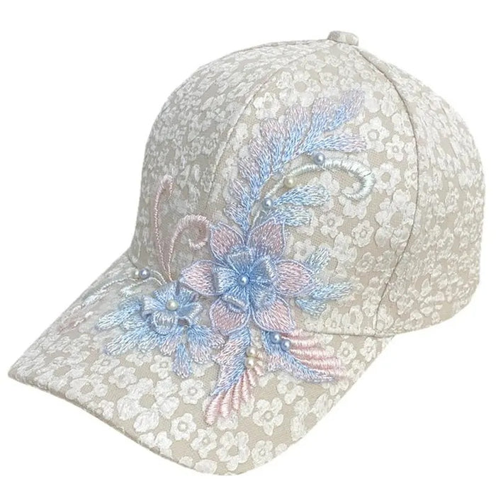Wholesale Floral baseball cap, lace nail bead flower sunscreen hat, sunshade and breathable