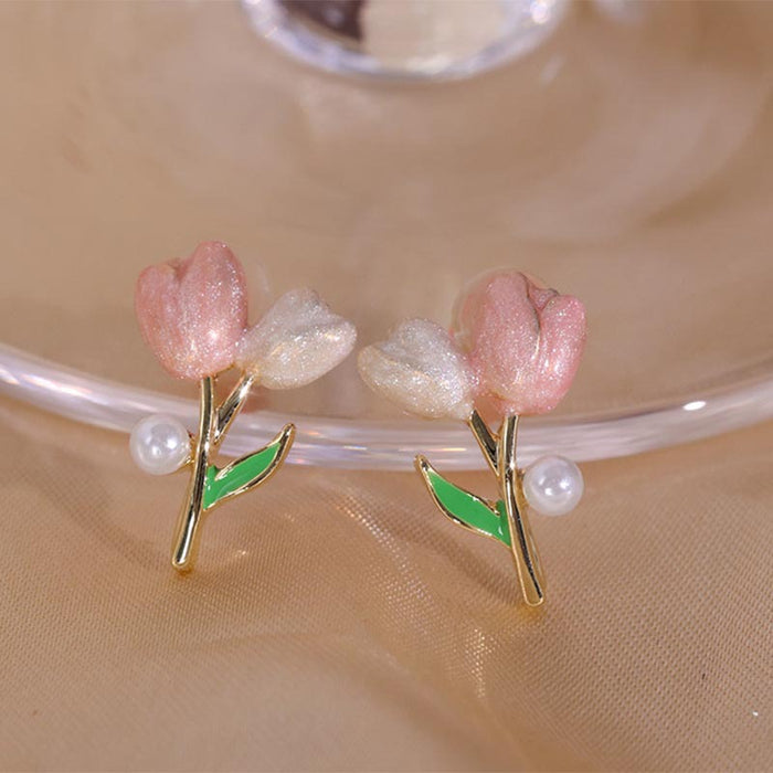 Wholesale Tulip pearl earrings, niche design, high-end new cute earrings, unique and versatile
