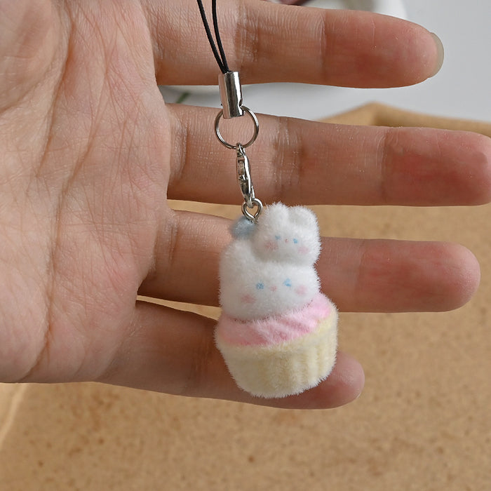 Wholesale Animal Cake Bunny Pendant Cartoon Flocking Mobile Phone Chain Bag Pendant