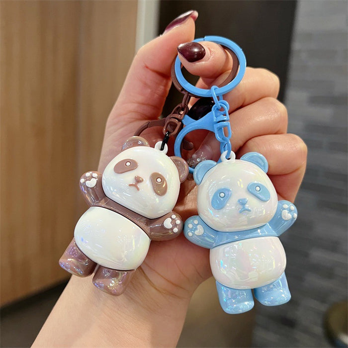 Wholesale 5 PCS Cute PVC Standing Panda Keychains with Glossy Electroplated Finish