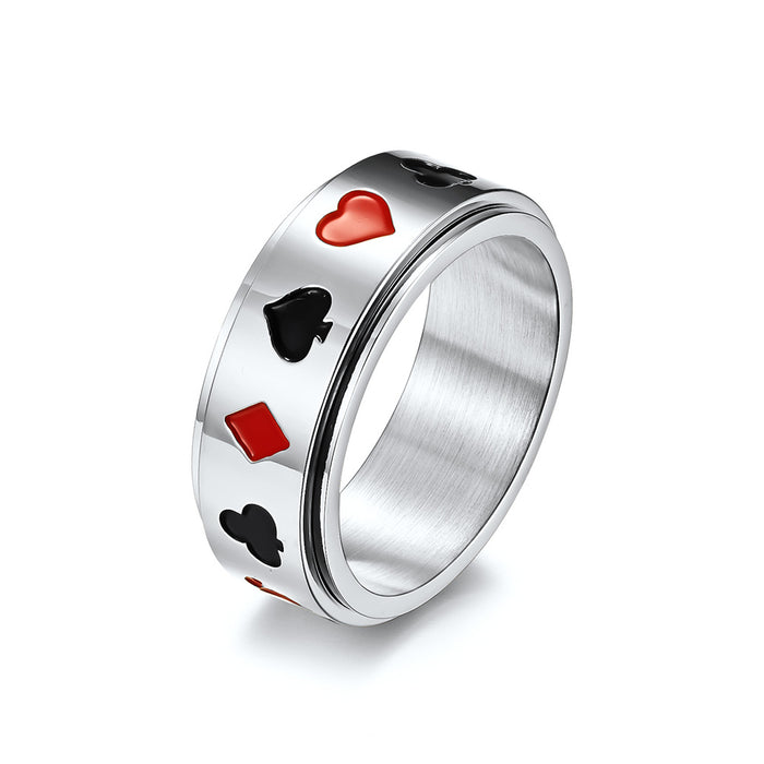 Wholesale Playing Card Pattern Rotatable Stainless Steel Ring JDC-RS-QianF035