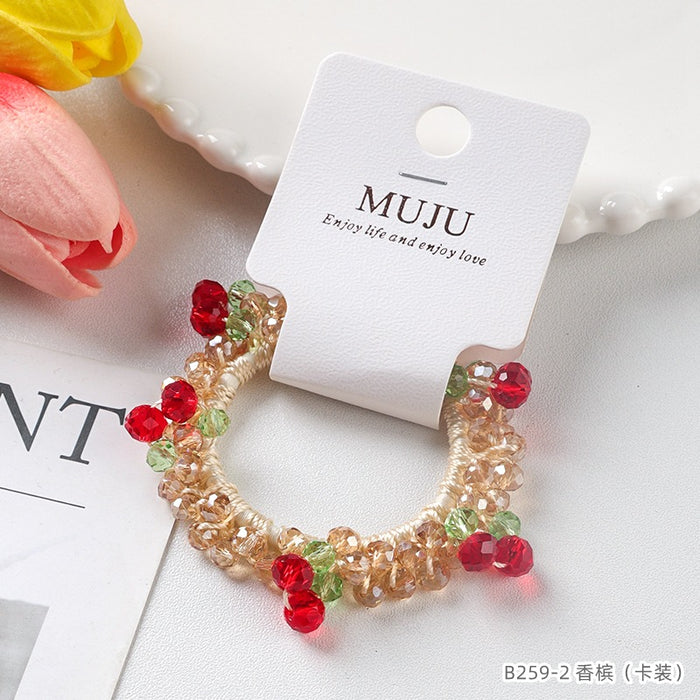 Wholesale Cherry Hair Band Beaded Crystal Hair Rope Headband Ponytail Rubber Band