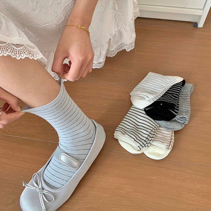 Wholesale Boneless striped socks, mid tube socks, new versatile cotton stacking socks