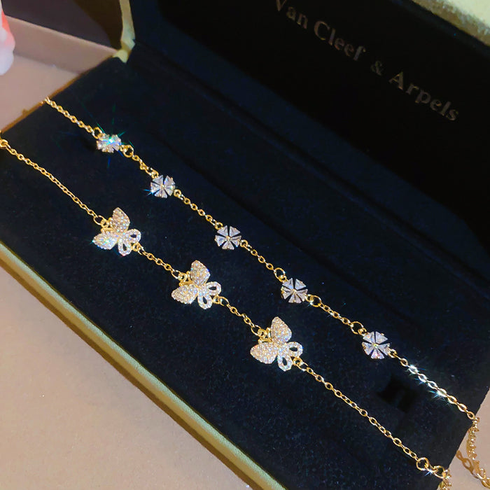 Wholesale Gold Plated Zircon Butterfly Flower Fashion Bracelet Jewelry Accessory