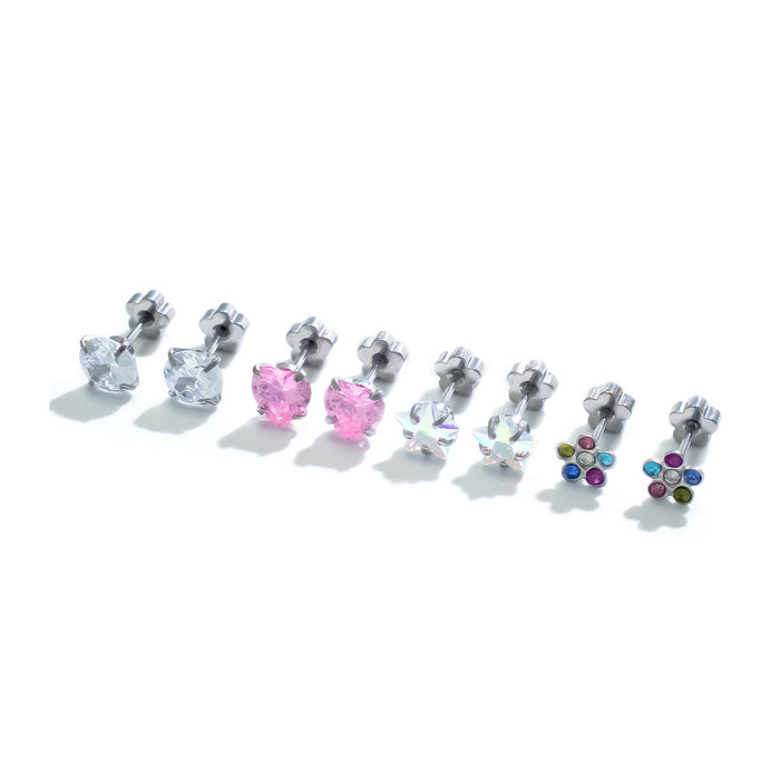 Wholesale Zircon Titanium Steel Cartilage Earrings Flower shaped Heart shaped Star shaped Earrings Set