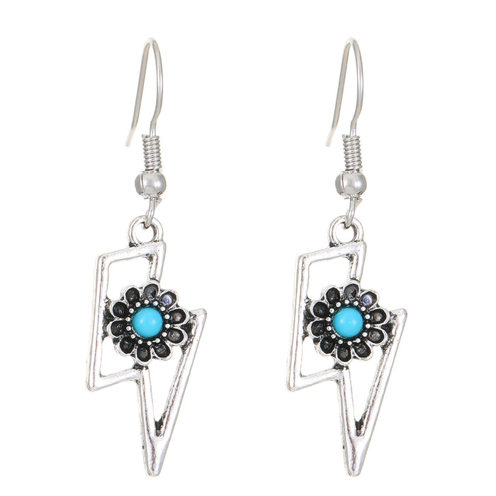 Wholesale Retro Bohemian Turquoise Hollow Earrings