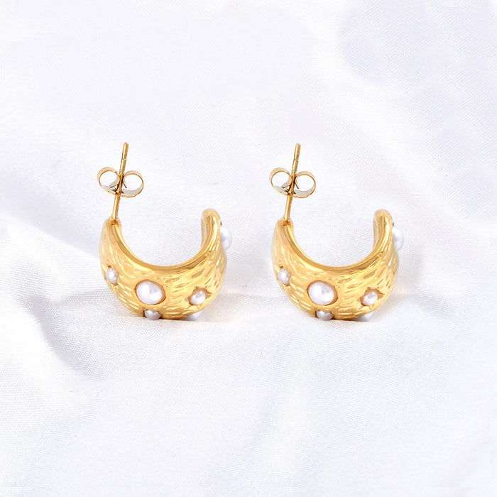 Wholesale French Style Baroque with Diamond Imitation Pearl Texture Earrings