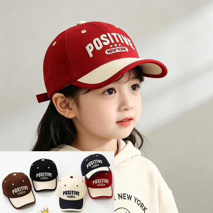 Wholesale Trendy Embroidered Letter Children S Baseball Cap Unisex Outdoor Sun Hat With Curved Brim Dark Blue Beige