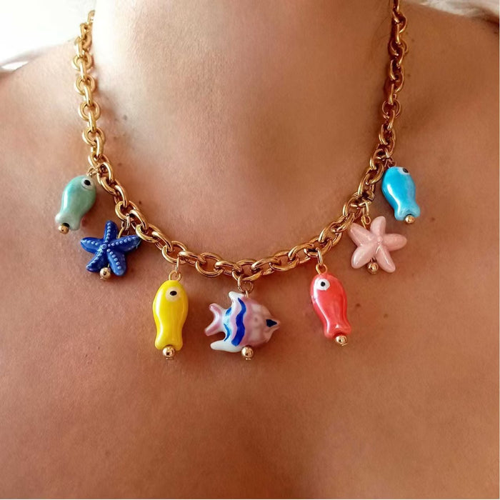 Wholesale Golden Chain Charm Series Necklace Fashion and Leisure