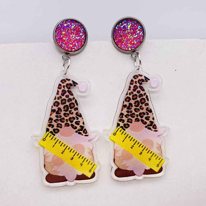 Wholesale Teacher's Day Leopard Print Pencil Acrylic Earrings JDC-ES-Chengy040