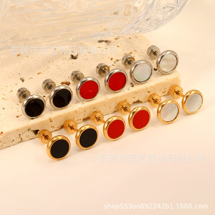 Wholesale Fashionable and minimalist car cup round shell screw plug earrings, fashionable and versatile stainless steel ear accessories