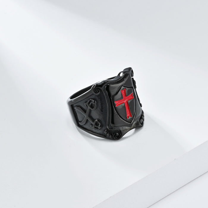 Wholesale Cross Shield Stainless Steel Men's Ring JDC-RS-QianF026